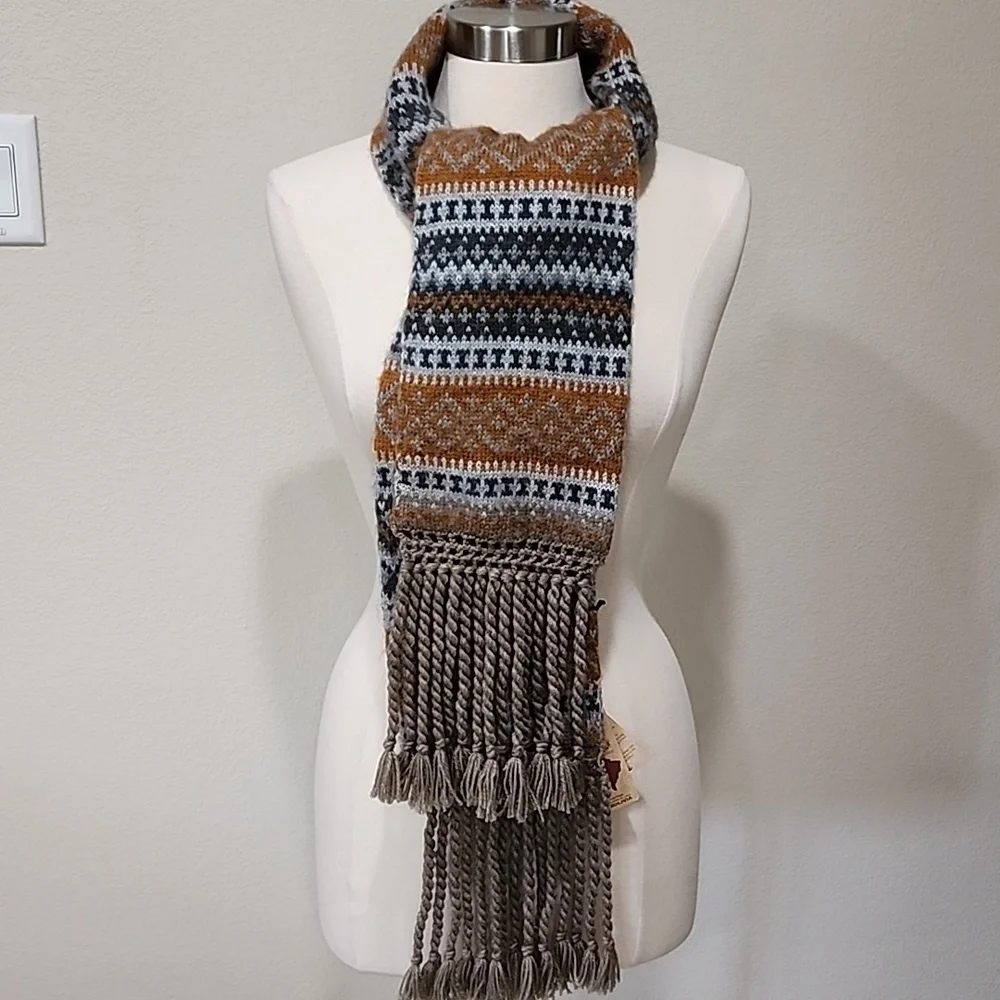 Andes Gifts Fair Isle Scarf Peruvian & Bolivian Hand Knit Fringe Cozy Fair Trade
